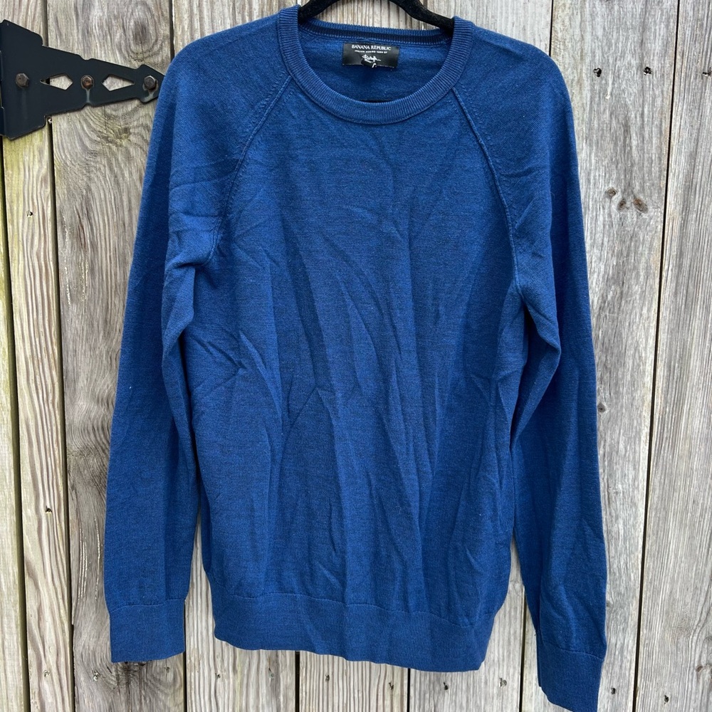 BANANA REPUBLIC Italian Merino Wool Blue Mens Baruffa Sweater Medium Tall